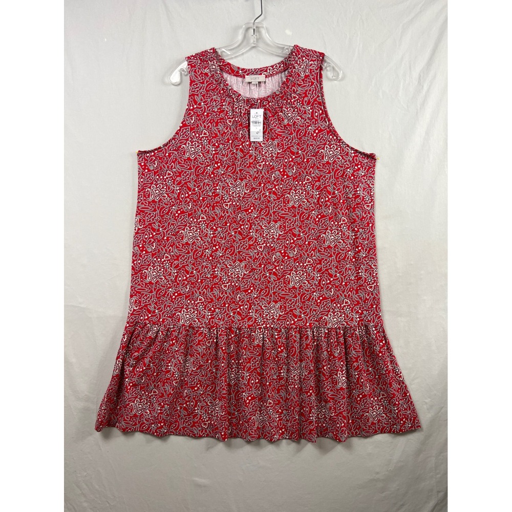 LOFT Outlet Drop Waist Dress Womens Large Red Paisley Heart Ruffle Sleeveless